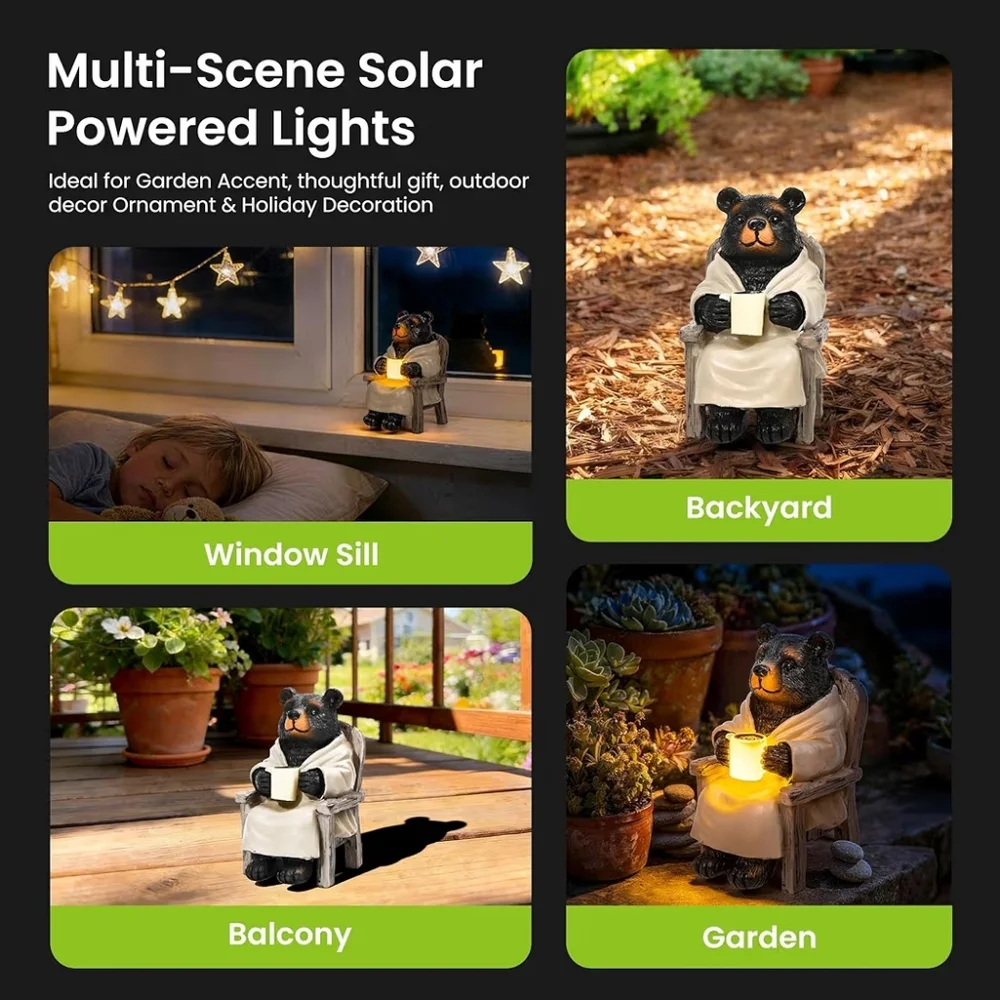SOLAR GARDEN BLACK BEAR OUTDOOR STATUE NIB LAST ONE